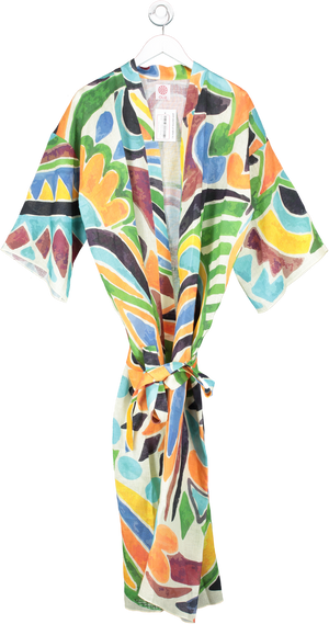 OLIZBRAND Abstract print boho  100% Italian Linen Kimono One Size