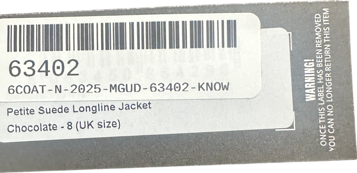 PrettyLittleThing Brown Petite Chocolate Faux Suede Longline Blazer UK 8