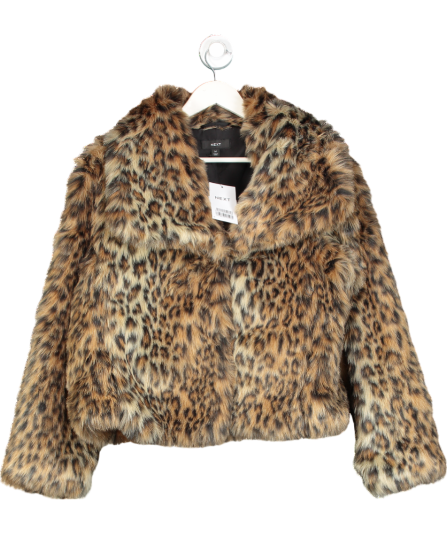 Next Brown Animal Short Faux Fur Jacket UK M