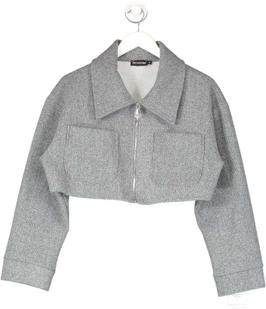 PrettyLittleThing Grey Wool Look Pocket Detail Cropped Jacket UK M