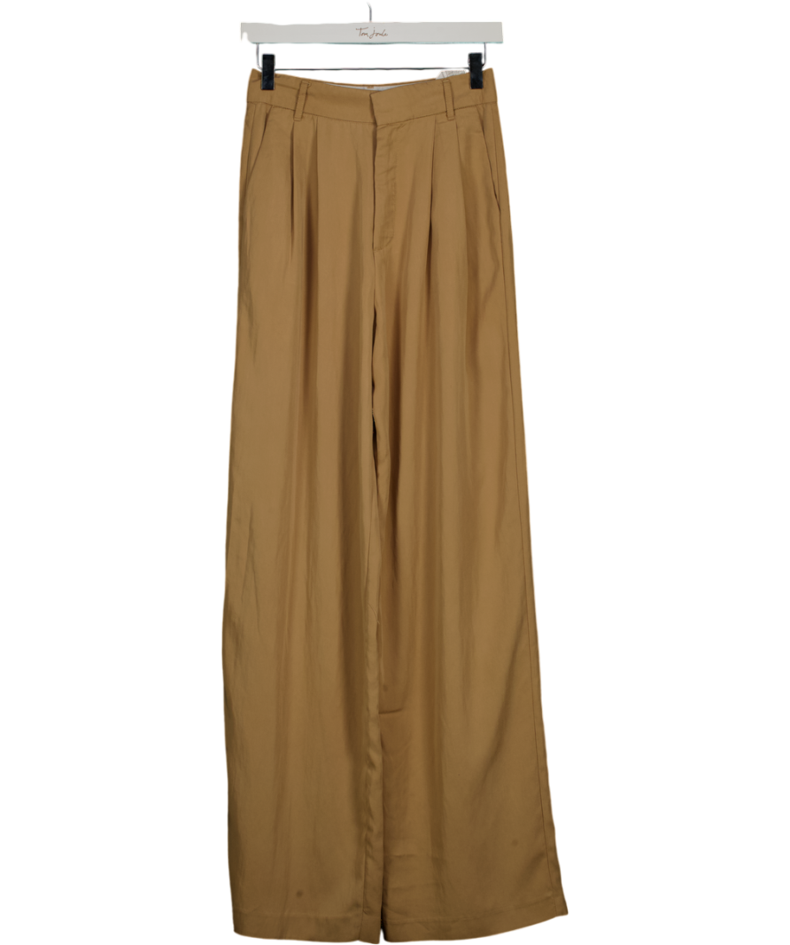 ZARA Beige Pleated Wide Leg Tailored Trousers UK XS
