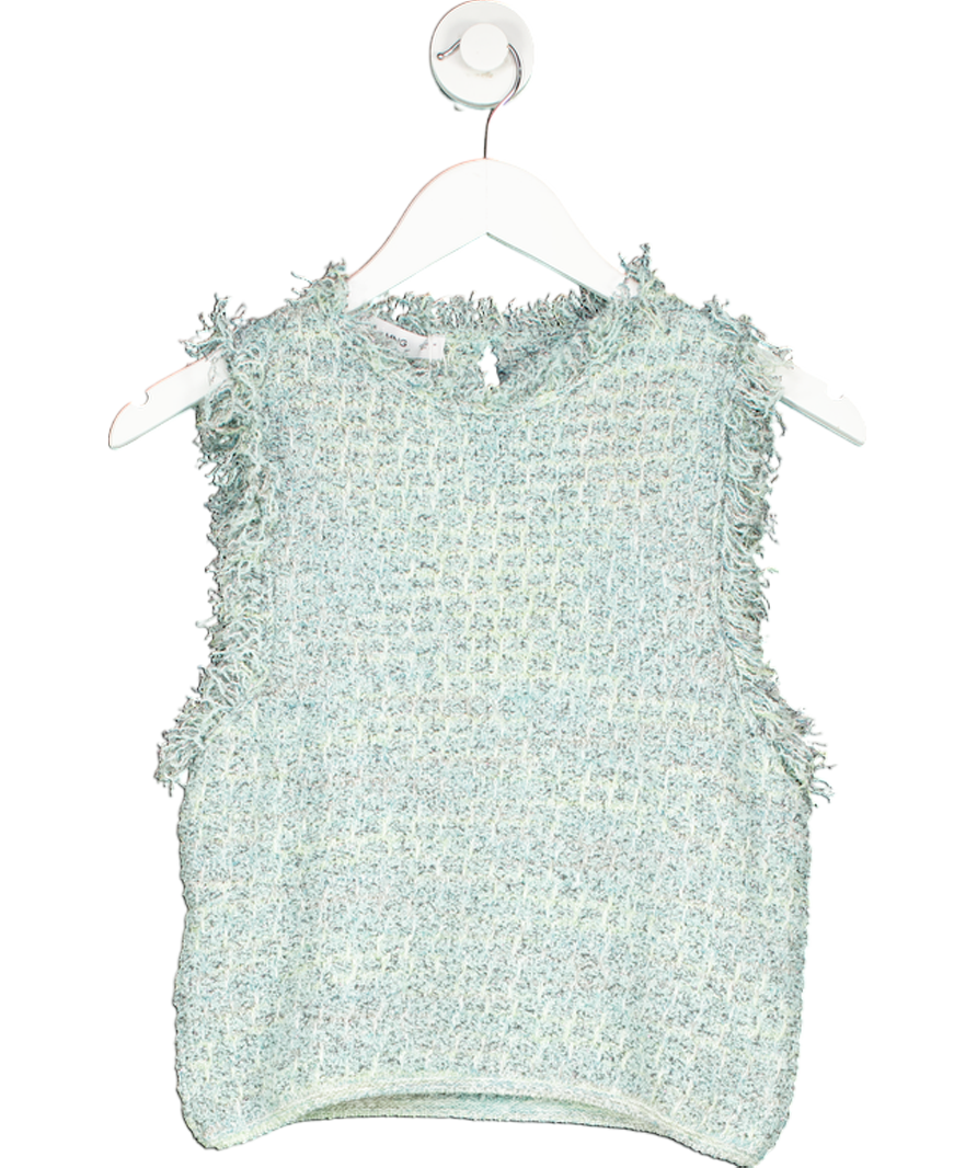 MANGO Blue Tweed Top With Frayed Detail UK M