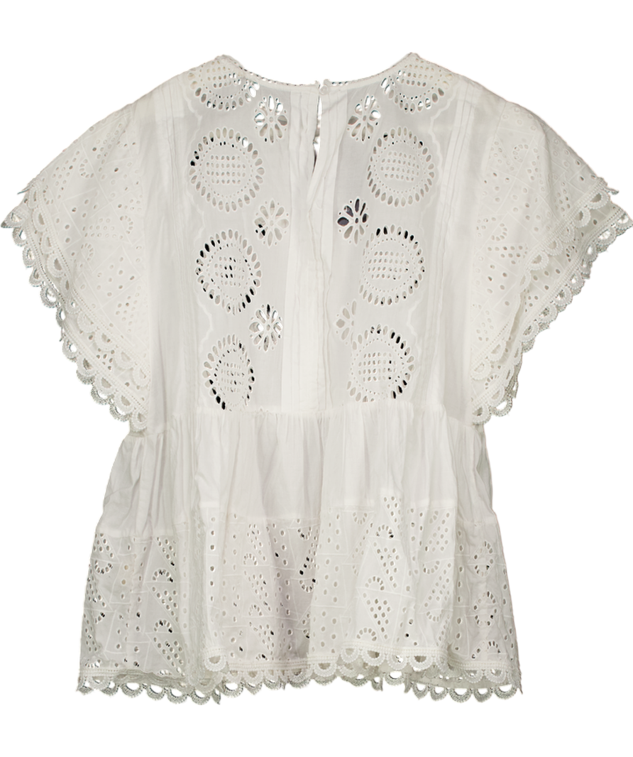 Anthropologie White Short Sleeve Lace Top UK 10