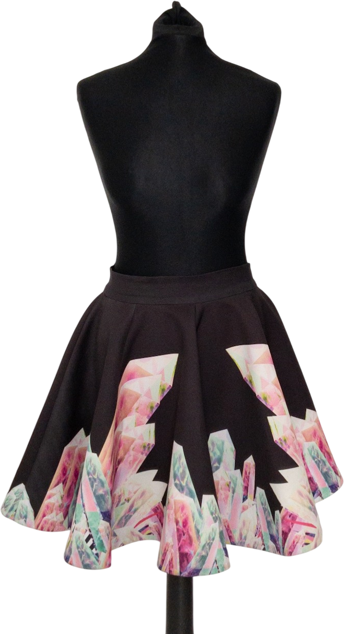 AQ/AQ Geode Printed Black Scuba Circle Skirt UK 10