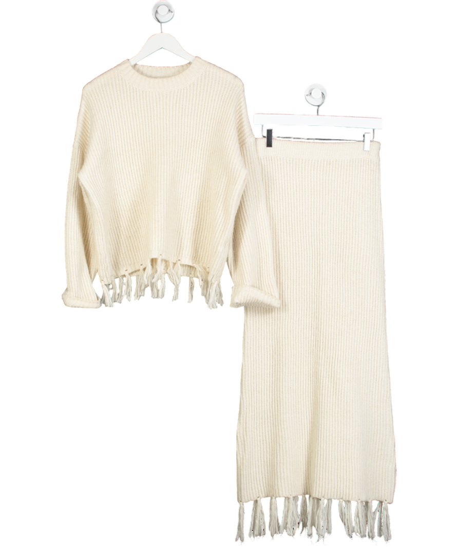 4th & Reckless Cream Oversized Tassle Trim Jumper & Skirt Set UK 6