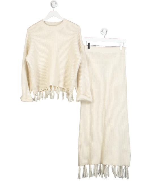 4th & Reckless Cream Oversized Tassle Trim Jumper & Skirt Set UK 6