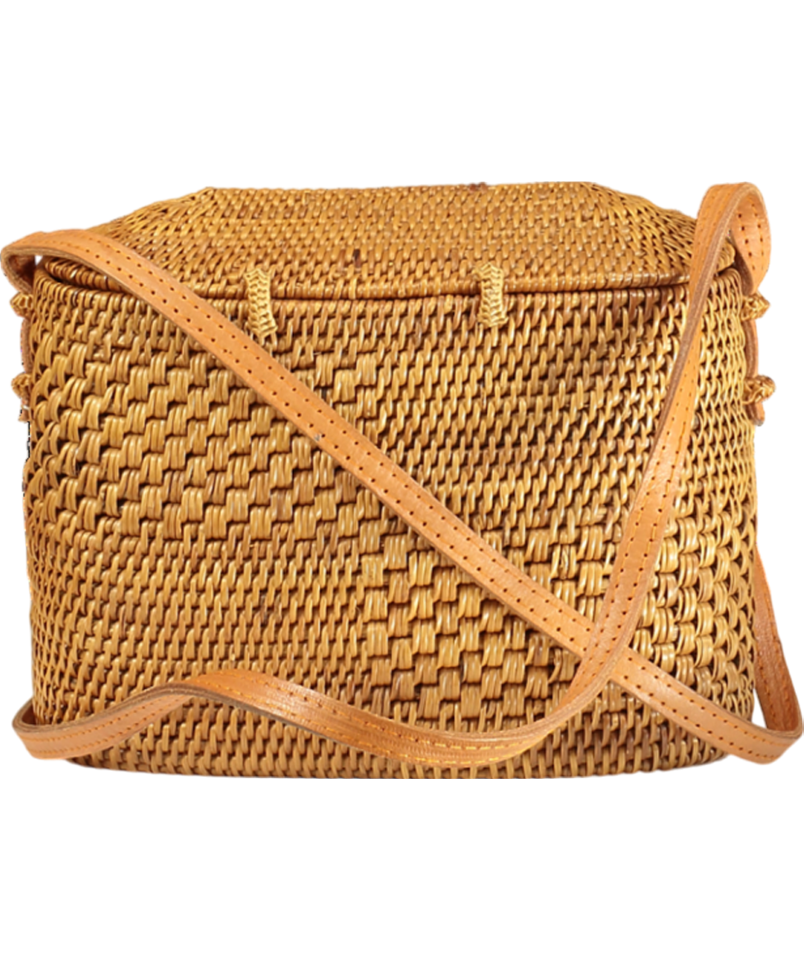 Brown Small Raffia Basket Bag