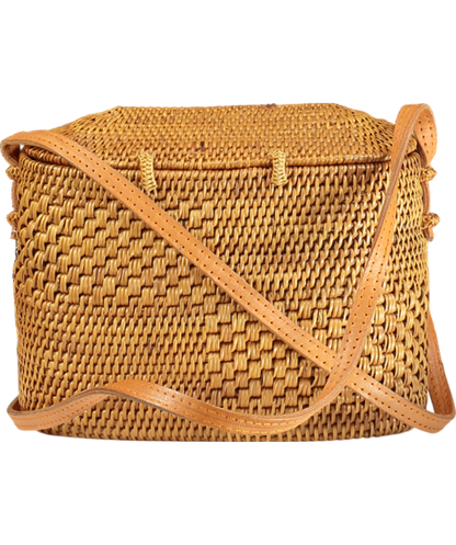 Brown Small Raffia Basket Bag