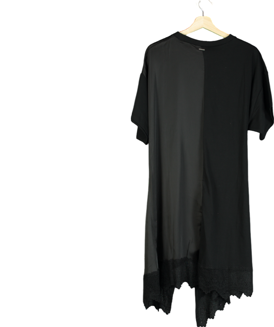 All Saints Black Lana Lace Trim Mini T-shirt Dress UK 14