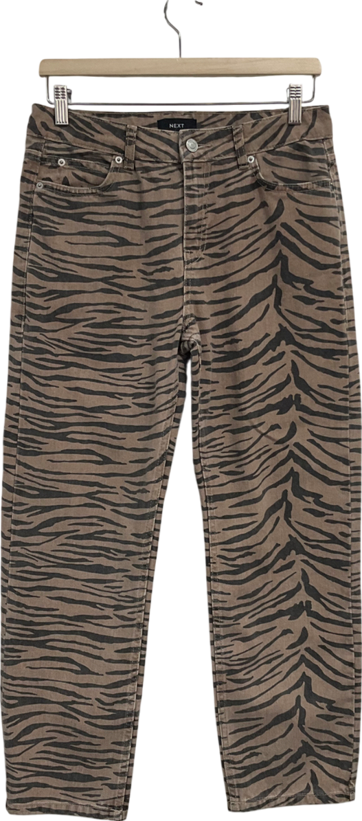 Next Beige Tiger Print Straight Leg 100% Cotton Jeans UK 8