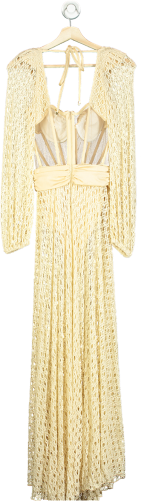 PatBo Beige Natural Monstera Crochet Bustier Long Dress UK M