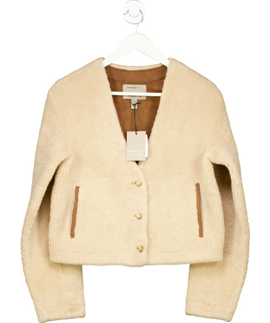 River Island Beige Buttoned Faux Shearling Cardigan UK 6