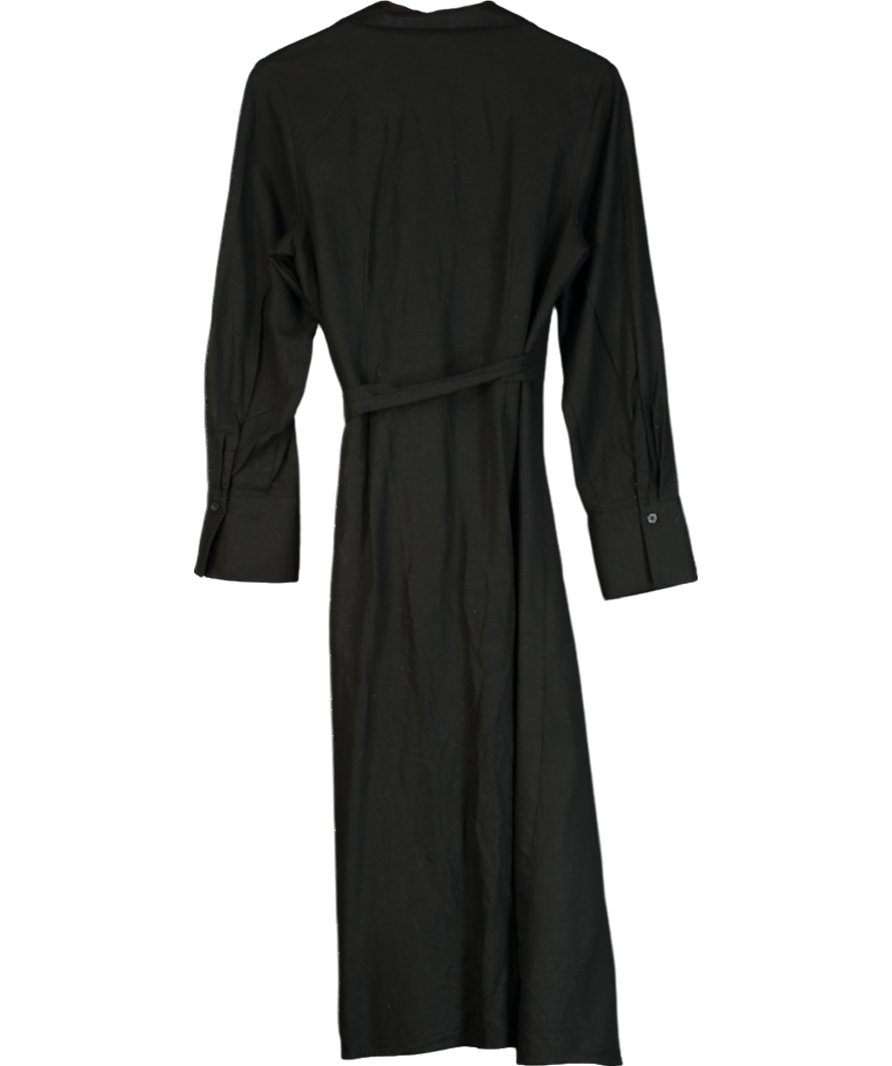 H&M Black Linen-blend Wrap Dress UK S