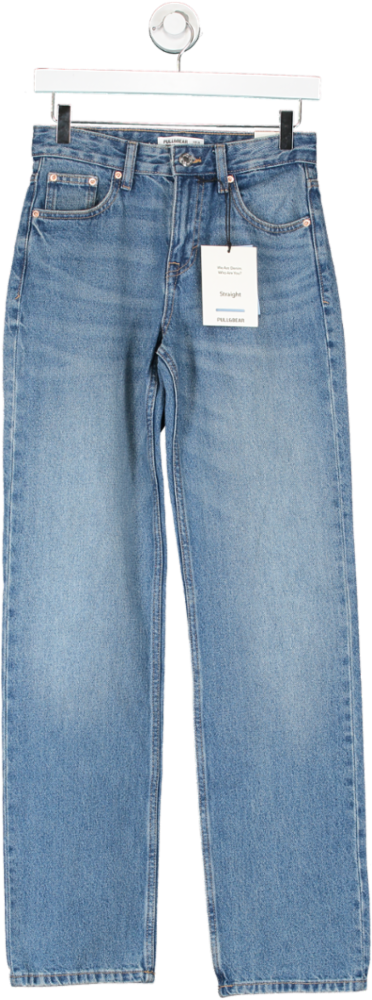 Pull&Bear Blue Straight Mid Rise Full Length Jeans UK 6
