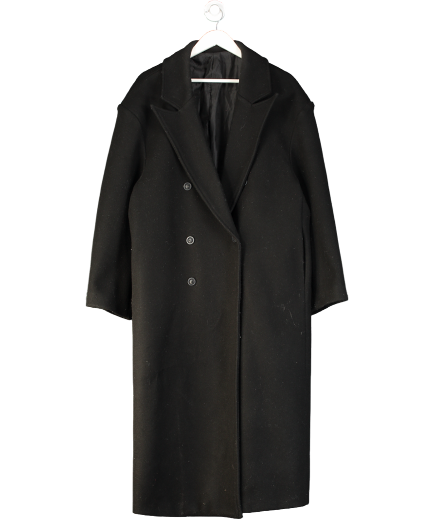 comma Black Longline Double Button Coat UK L