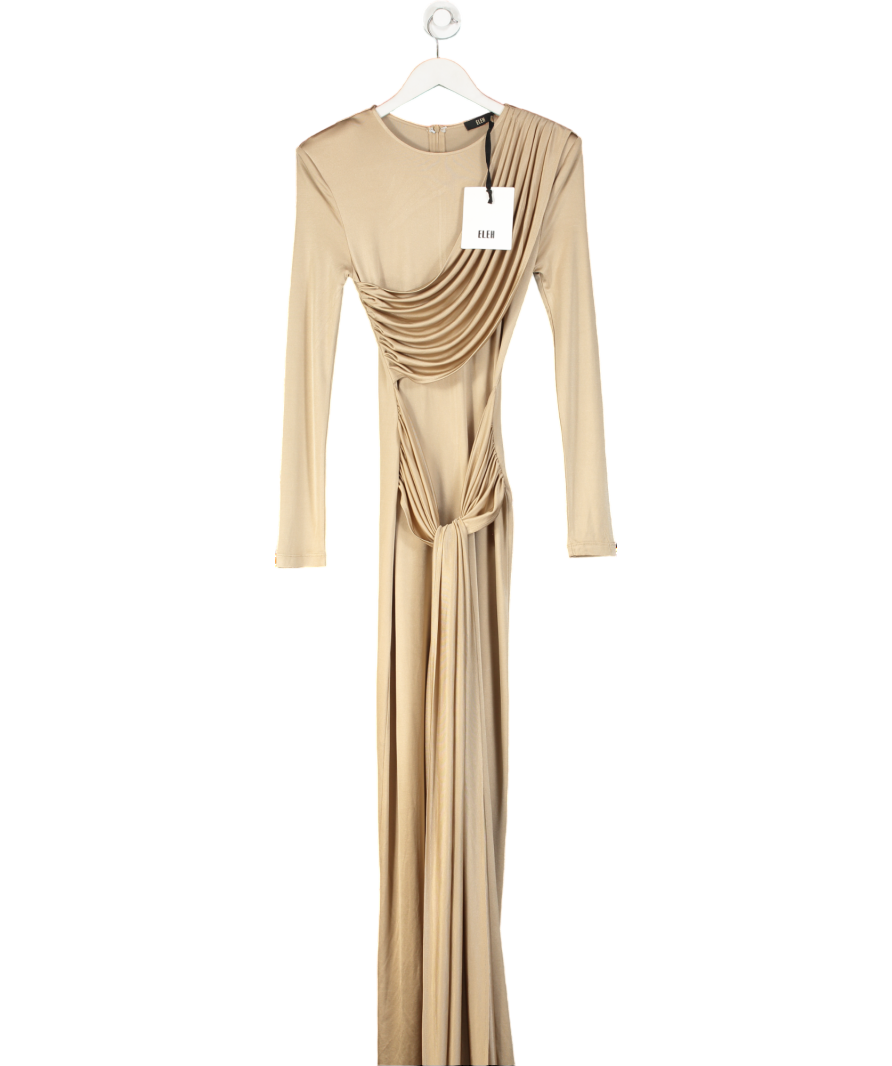 Eleh Beige Satin Long Sleeved Dress UK 8