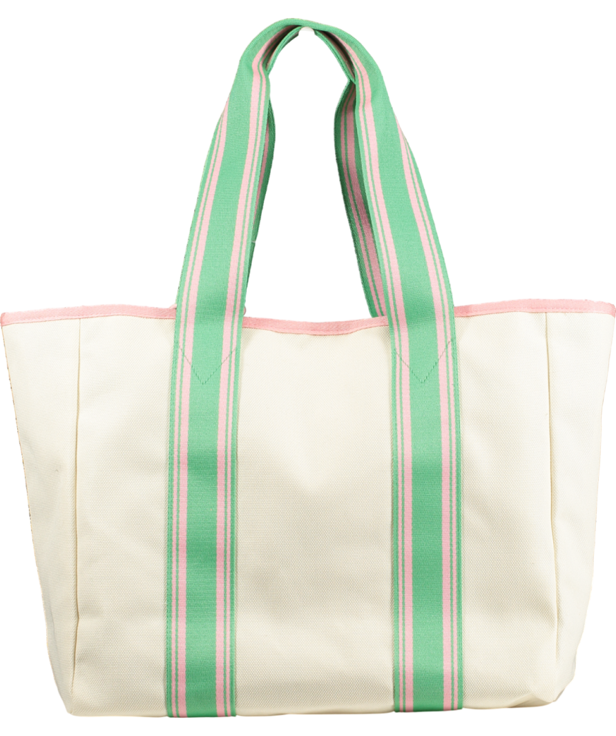 Victoria's Secret Cream Striped Canvas Large Tote Bag