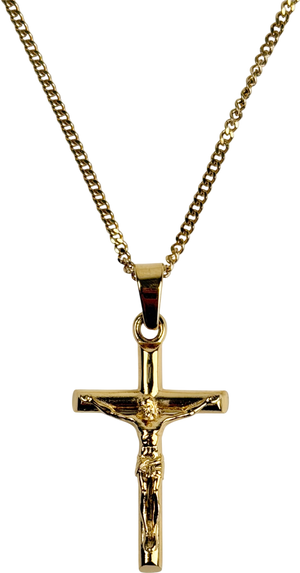 CRAFTD LONDON 18k Yellow gold plated 'a Symbol Of Faith' Crucifix Pendant & 2mm Cuban Chain
