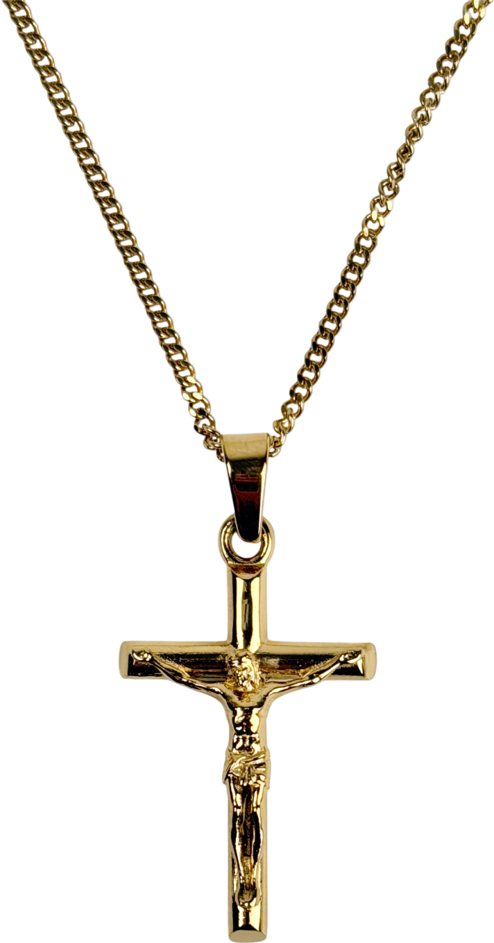 CRAFTD LONDON 18k Yellow gold plated 'a Symbol Of Faith' Crucifix Pendant & 2mm Cuban Chain