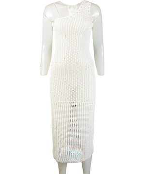 IRO White Widdy One-shoulder Knitted Dress UK XS