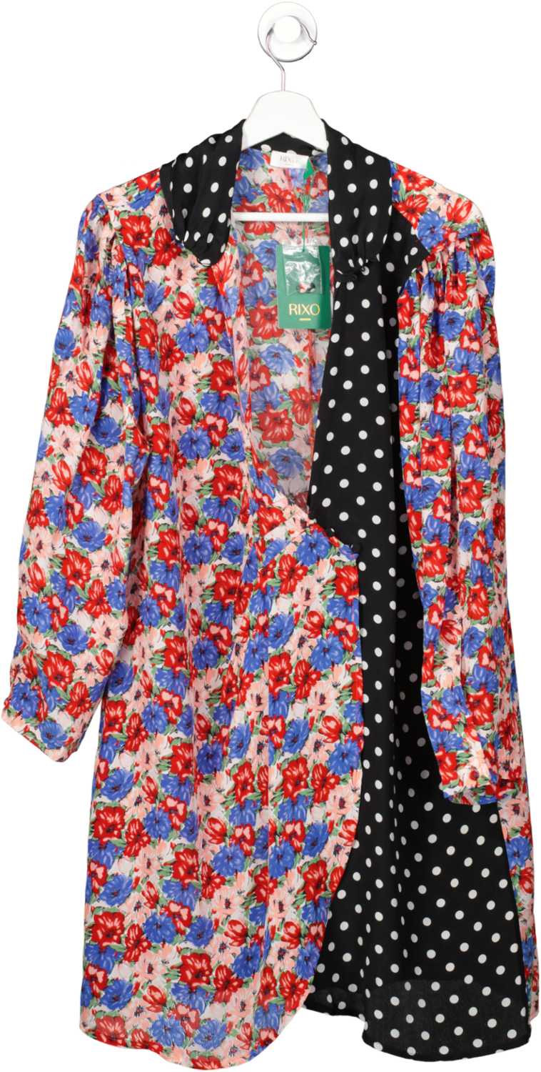 Rixo Multicoloured Contrast Polka Dot And Floral Shirt Dress UK XL