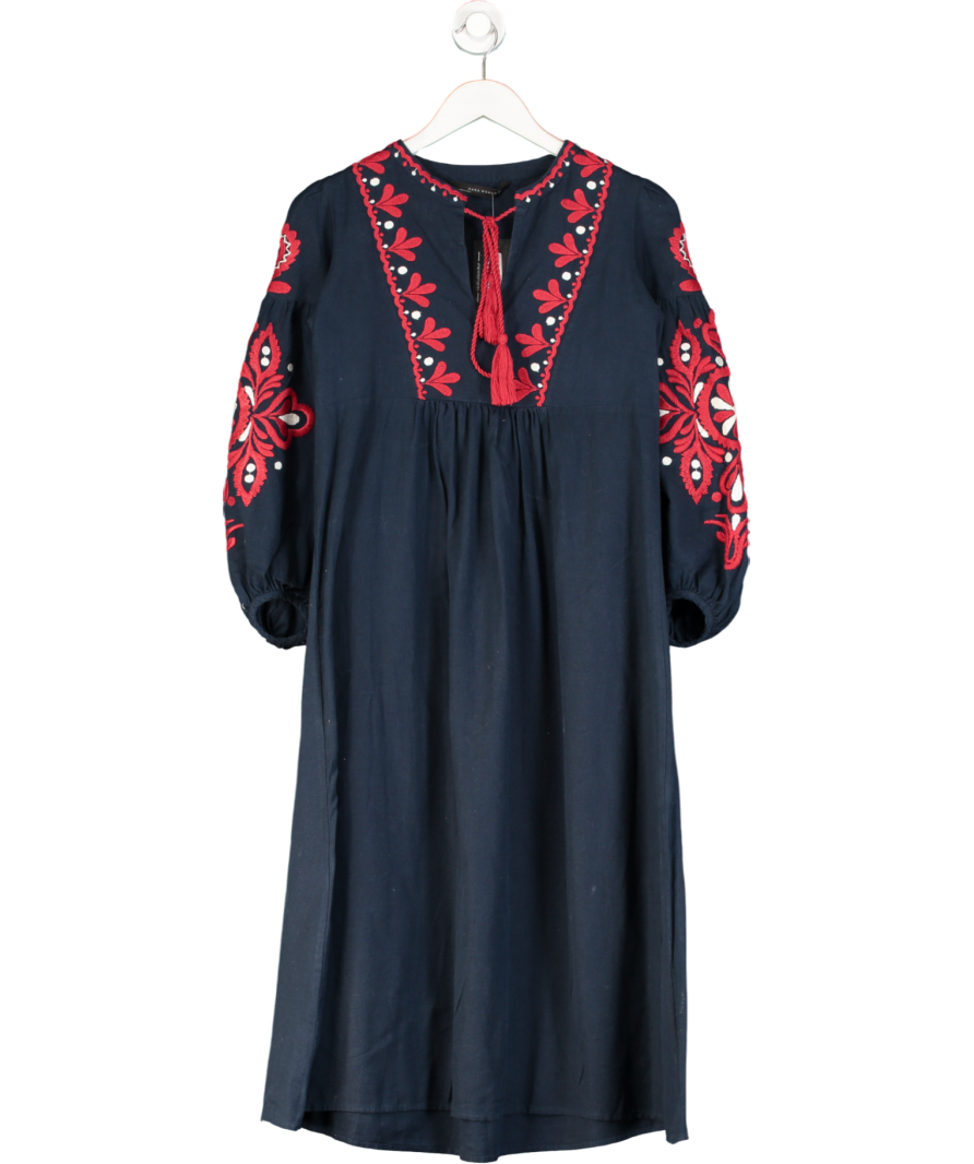 ZARA Blue / Red Embroidered Kaftan Dress UK XS