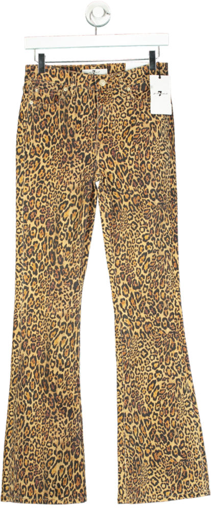 7 For All Mankind Leopard Print Flared Jeans UK W27