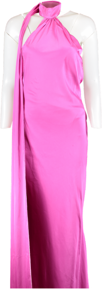SIMMI Pink Satin Long Neck Tie Maxi Cowl Back Dress UK 10