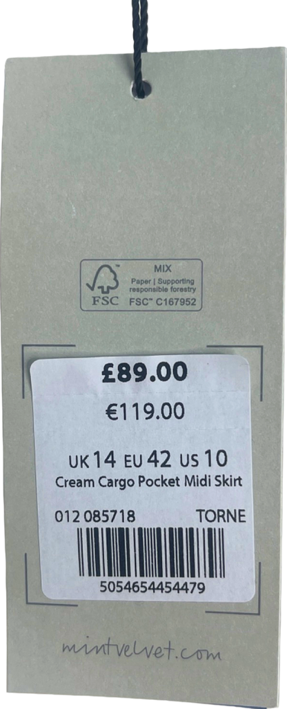 Mint Velvet White Cream Cargo Pocket Midi Skirt UK 14