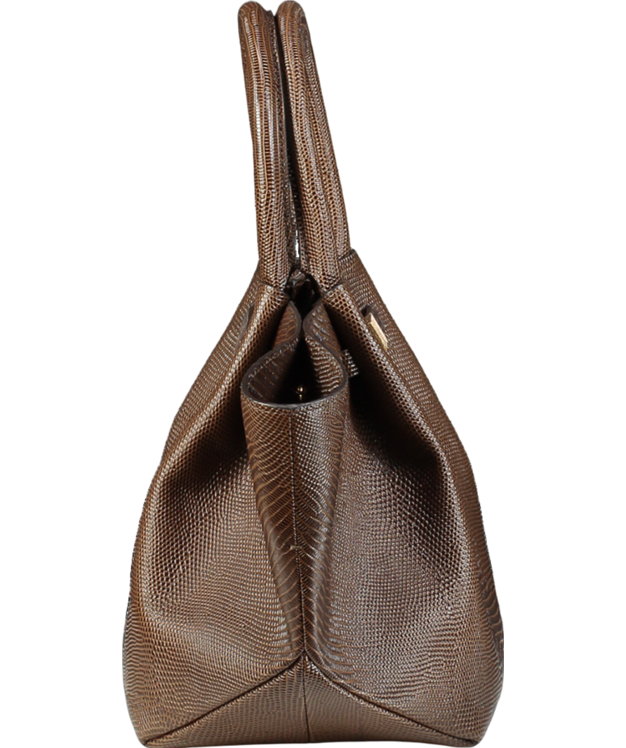 De Mellier London x Kate Hutchins Ltd.Edition Midi New York Pecan Brown Lizard Handbag With Crossbody Strap