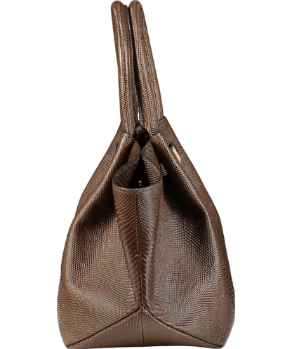 De Mellier London x Kate Hutchins Ltd.Edition Midi New York Pecan Brown Lizard Handbag With Crossbody Strap