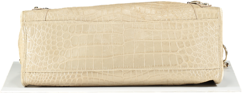 Balenciaga Beige Latte Croc Embossed Leather City Bag