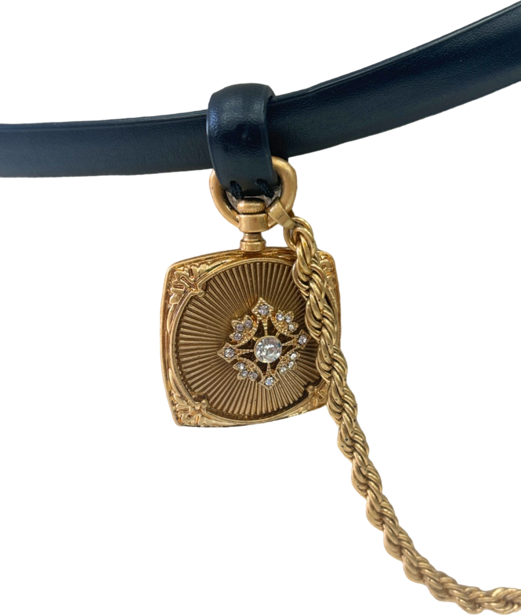 Black Belt with Gold Chain and Locket Pendant UK M
