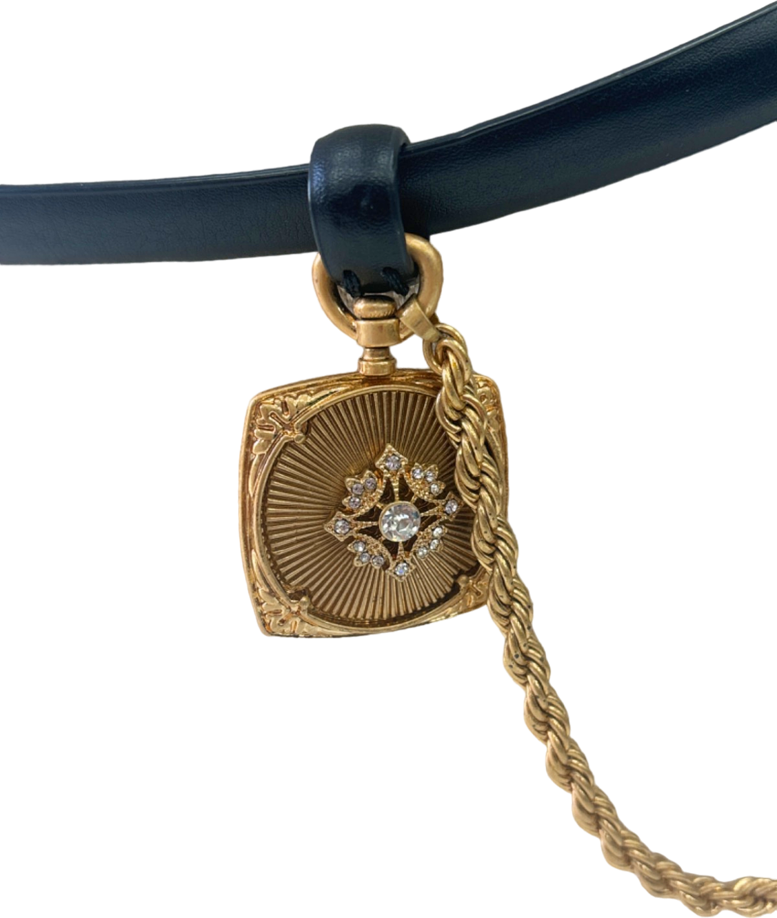 Black Belt with Gold Chain and Locket Pendant UK M