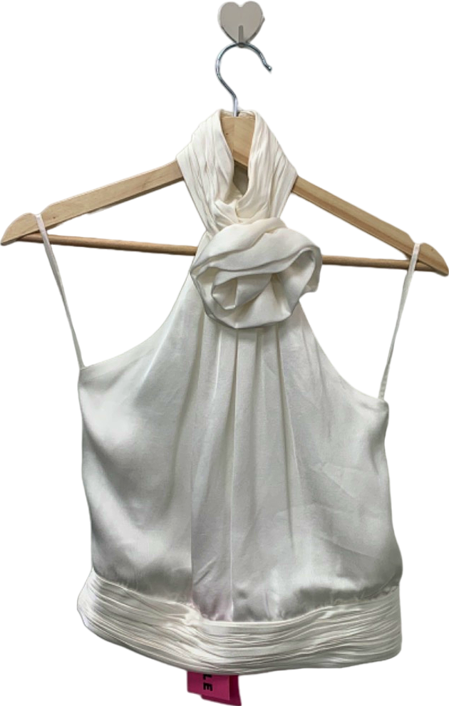 MNG White Halter Top with Rosette XS