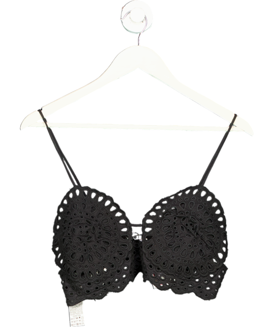 MANGO Black Broderie Bralette Top UK M