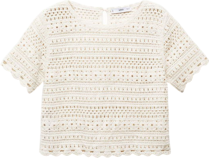 MANGO Cream Knitted Sweater With Openwork Details UK M