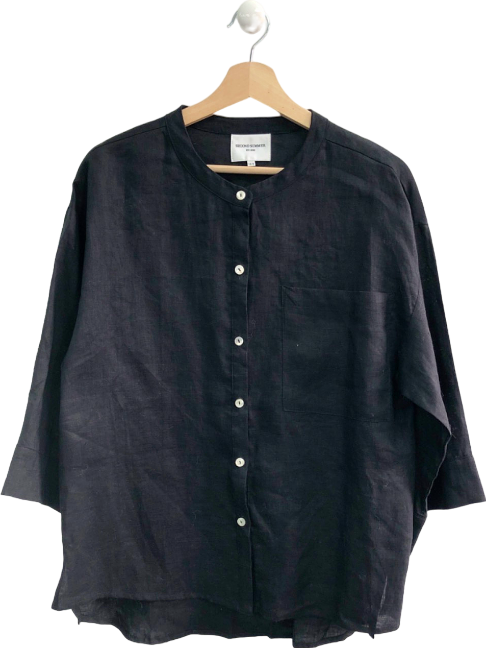 Second Summer Black Linen Button-Down Shirt UK XS/S