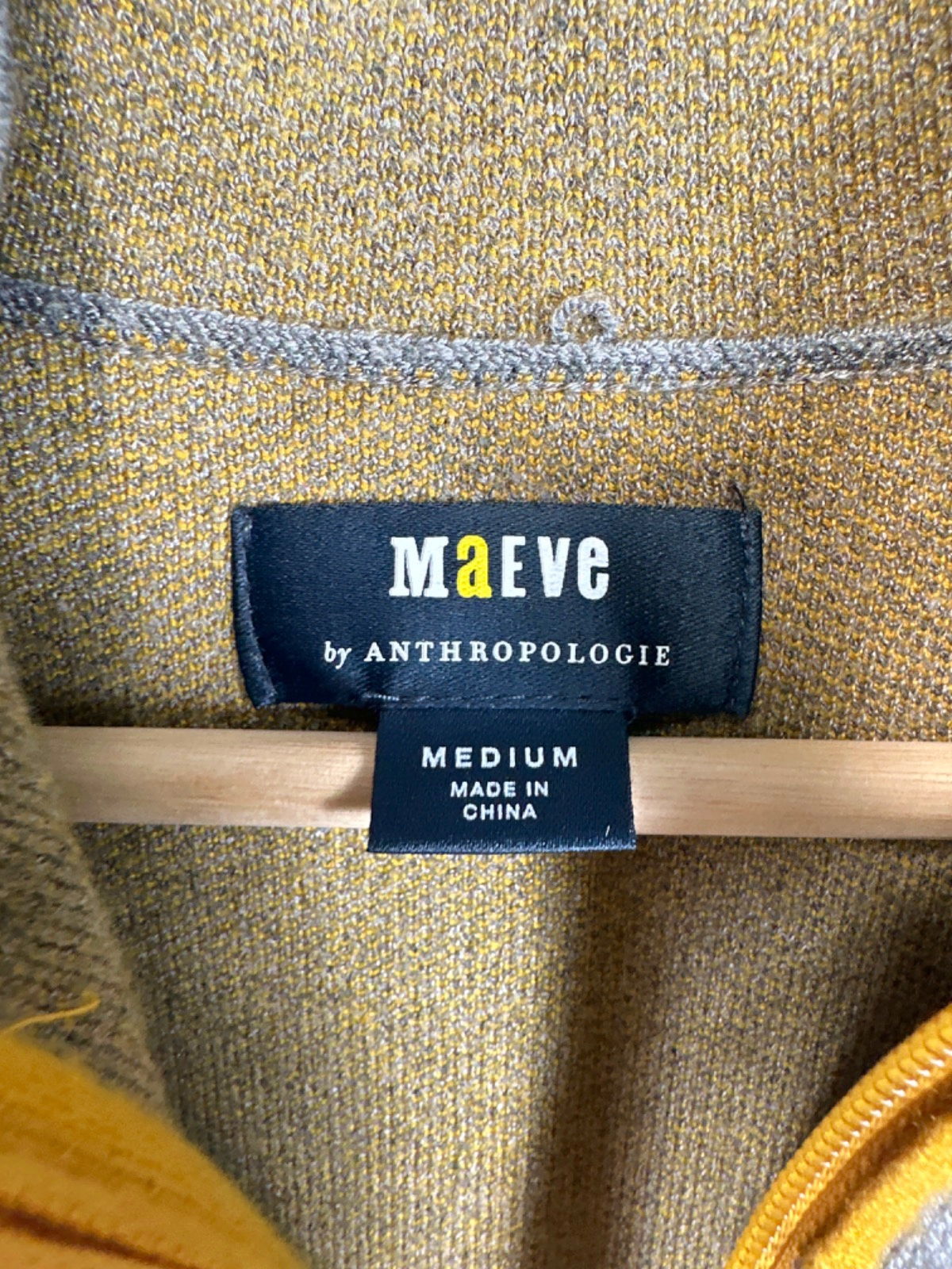 Anthropologie Maeve Grey Long Cardigan Yellow Trim Medium