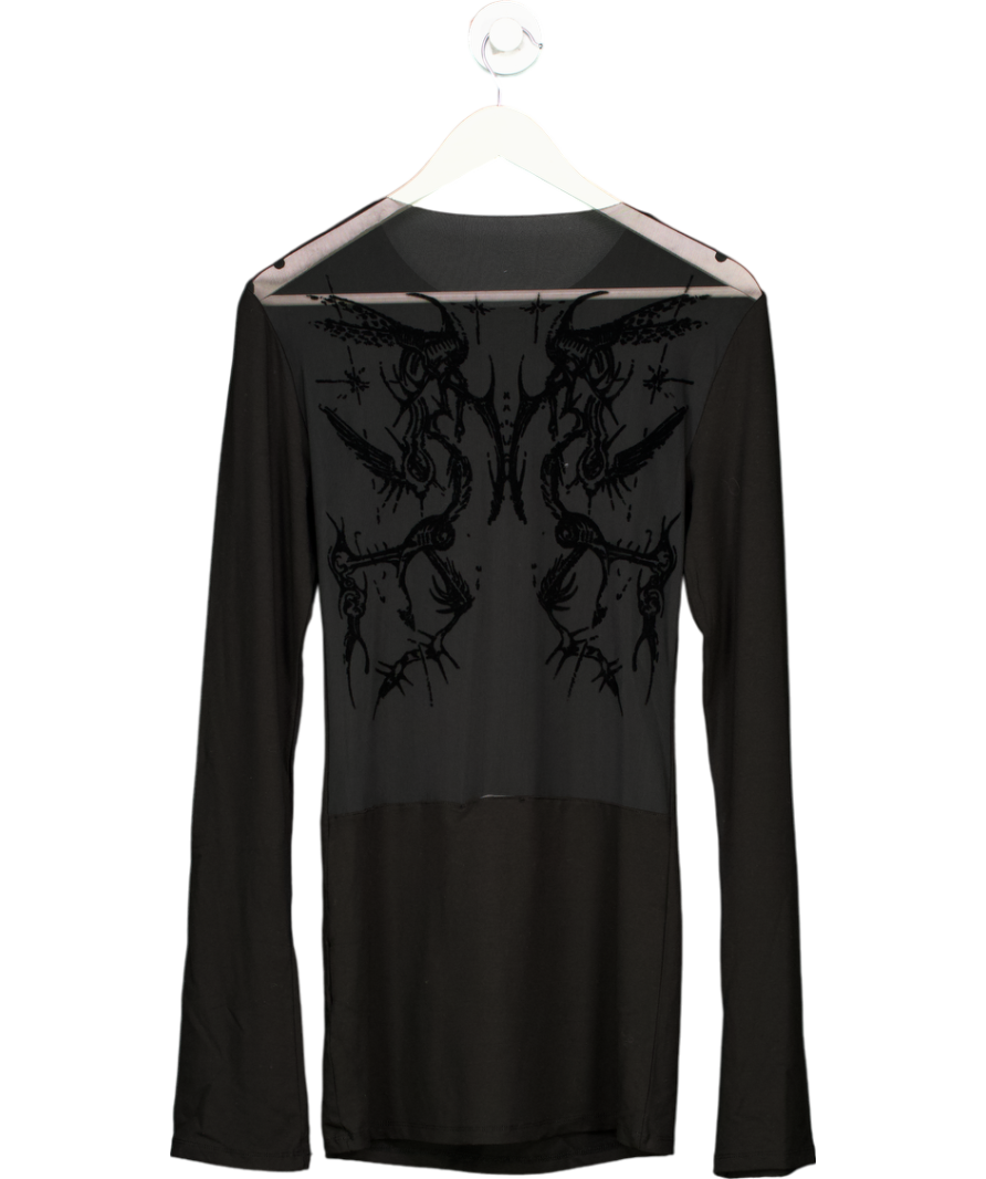 Jaded London Black Flocked Back Mesh Dress UK 8