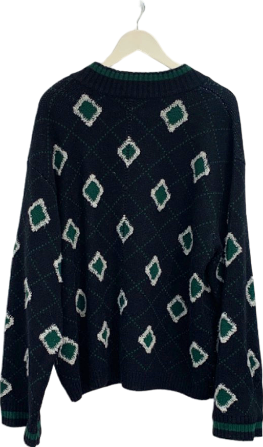 Holzweiler Black/Green Palomar Argyle V-Neck Jumper UK L