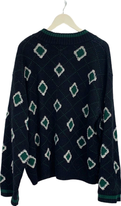 Holzweiler Black/Green Palomar Argyle V-Neck Jumper UK L