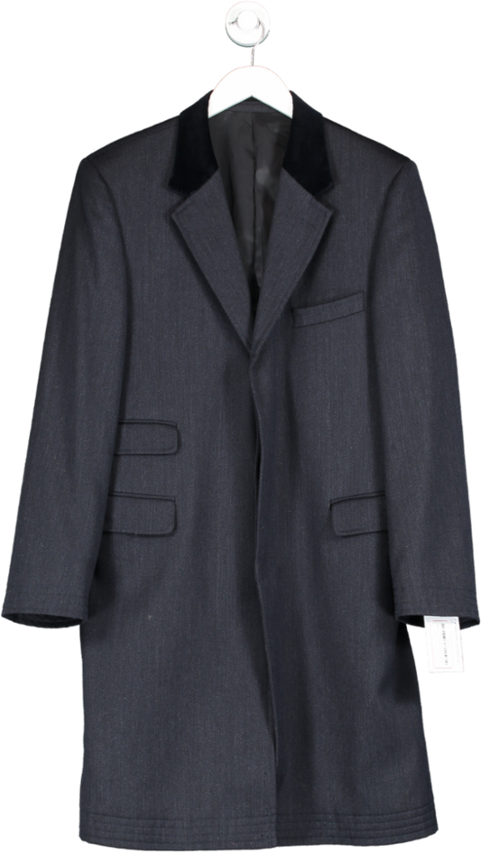 Blue Formal Longline 100% Wool Coat UK 38" CHEST