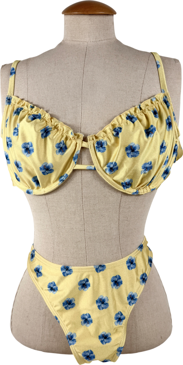 South Beach Yellow Misha Grimes Floral Print High Leg Bikini UK 12