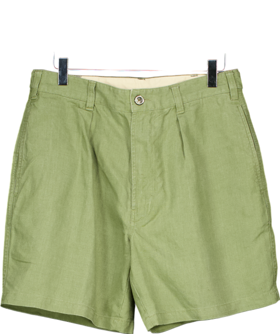 Drakes Green Single Pleat Linen Shorts W31