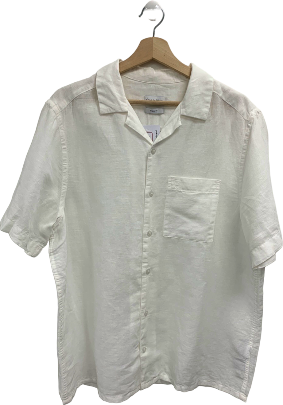 Calvin Klein White Linen-Blend Shirt UK M