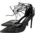 Public Desire Laced Up Lace Heeled Shoes In Black UK 4 EU 37 👠