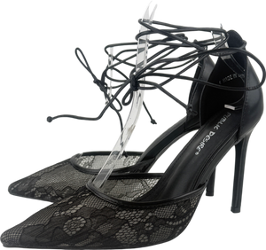 Public Desire Laced Up Lace Heeled Shoes In Black UK 4 EU 37