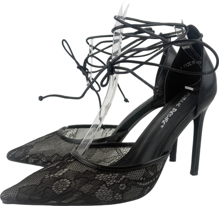 Public Desire Laced Up Lace Heeled Shoes In Black UK 4 EU 37 👠