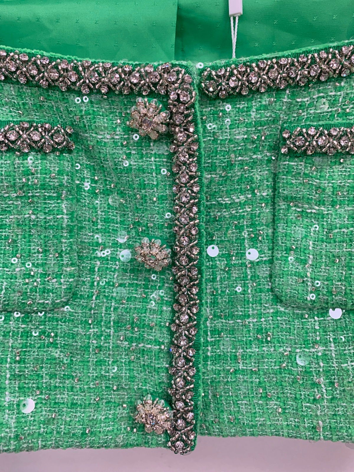 Self-Portrait Green Boucle Embellished Top UK 8